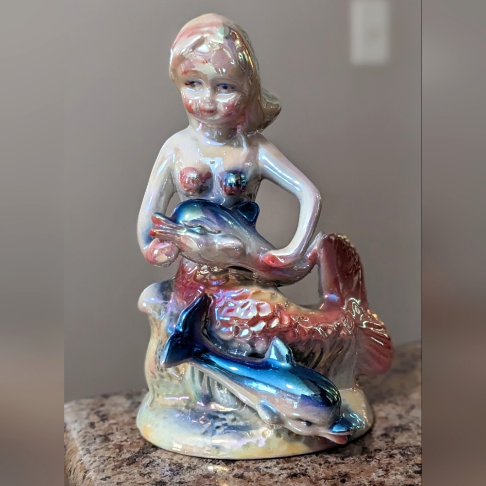 Iridescent lusterware mermaid figurine